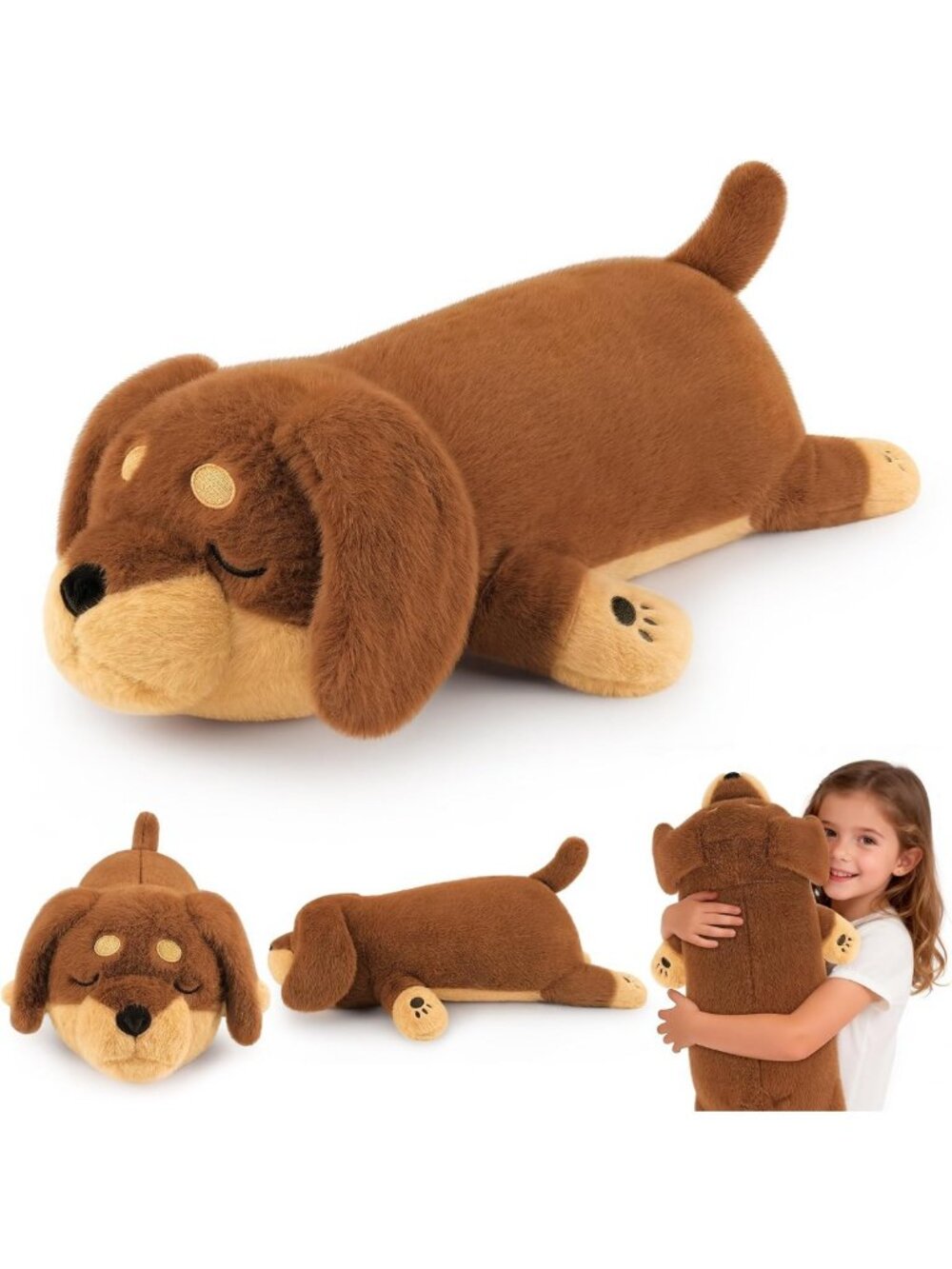 23'' Large Weighted Dachshund Plush Toy - Calming Body Pillow for Kids & Adults